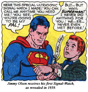 Superman presents signal watch to Jimmy