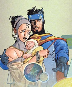 Lara, Jor-El, and the infant Kal-El - from BIRTHRIGHT #1